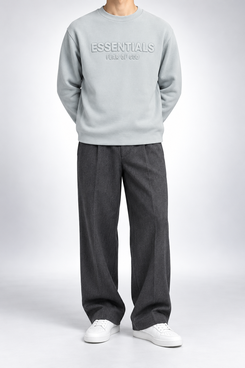 ESSENTIALS — Light-Grey Tonal-Logo Sweatshirt — front