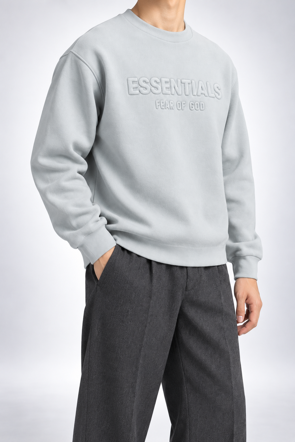 ESSENTIALS — Light-Grey Tonal-Logo Sweatshirt — side