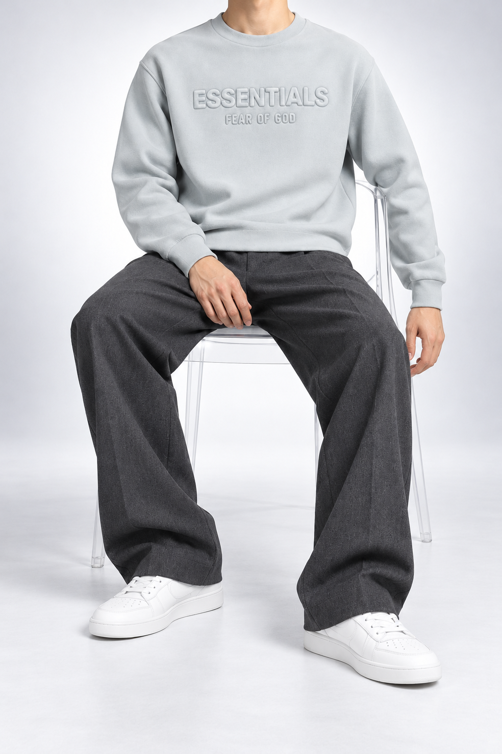ESSENTIALS — Light-Grey Tonal-Logo Sweatshirt — additional