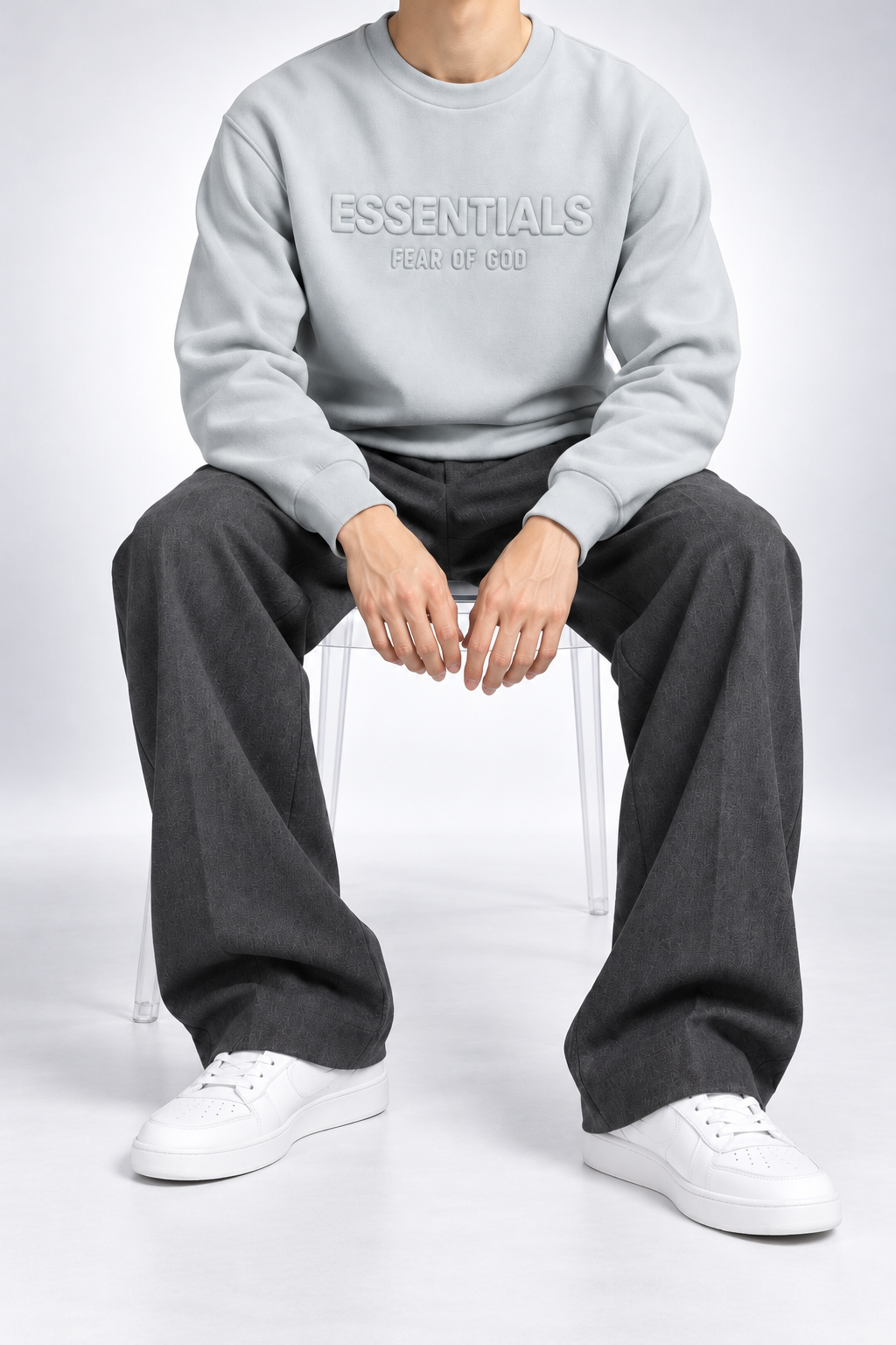 ESSENTIALS — Light-Grey Tonal-Logo Sweatshirt — additional