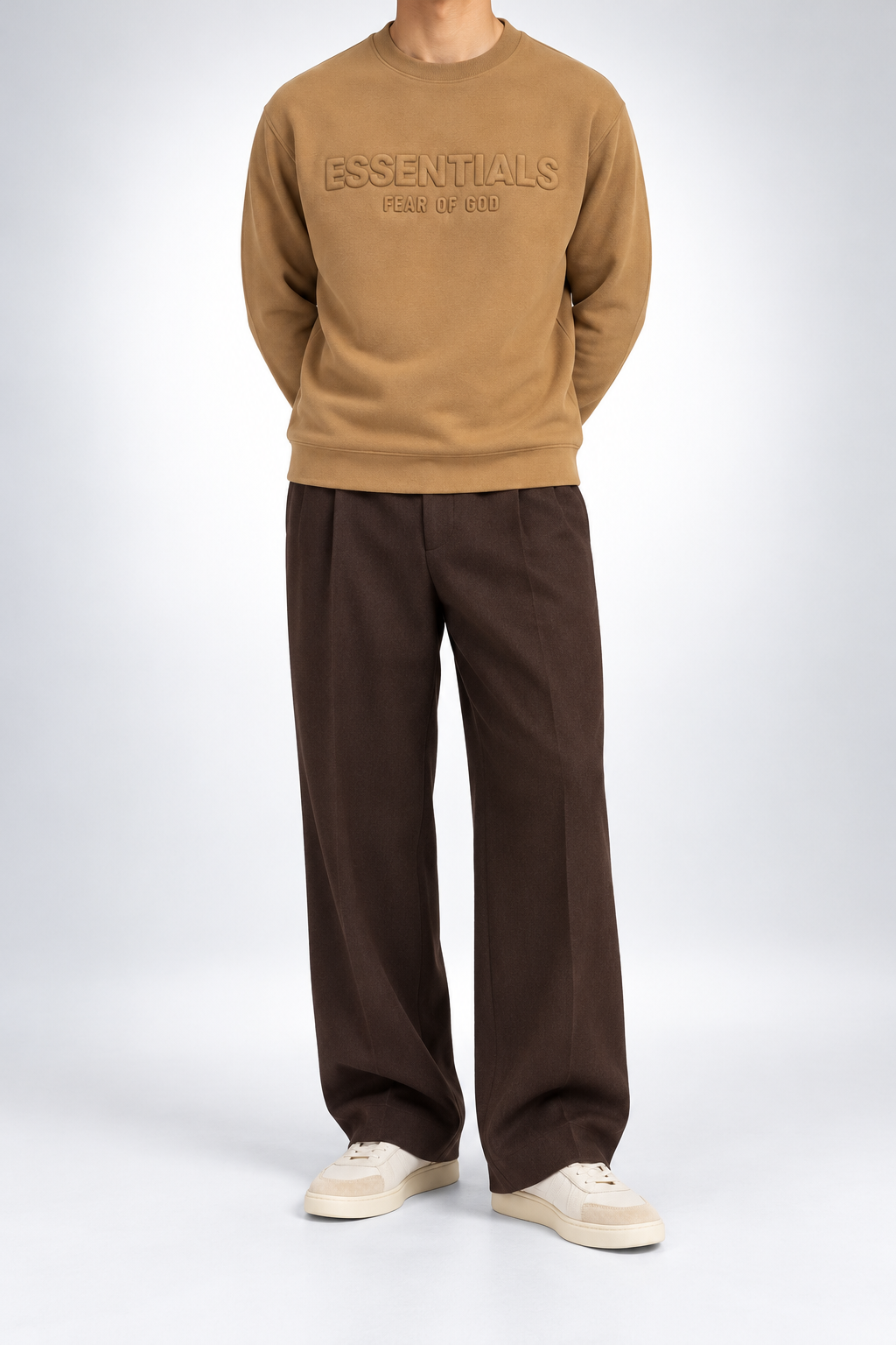 ESSENTIALS — Camel Tonal-Logo Sweatshirt — front