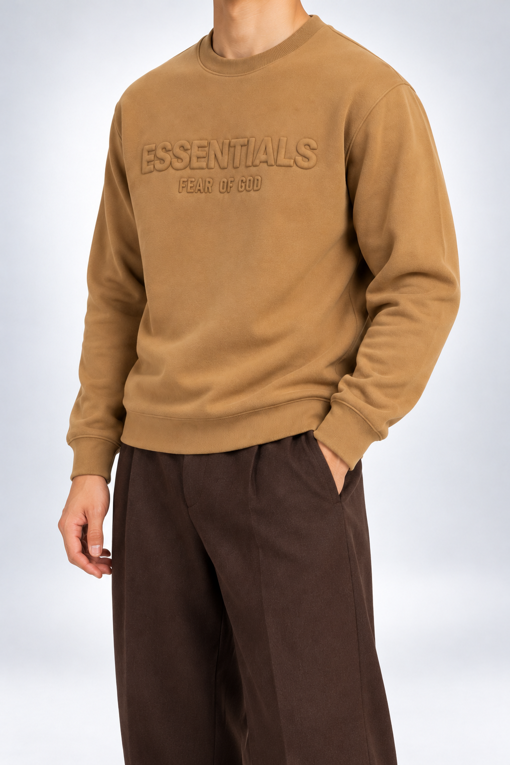 ESSENTIALS — Camel Tonal-Logo Sweatshirt — side
