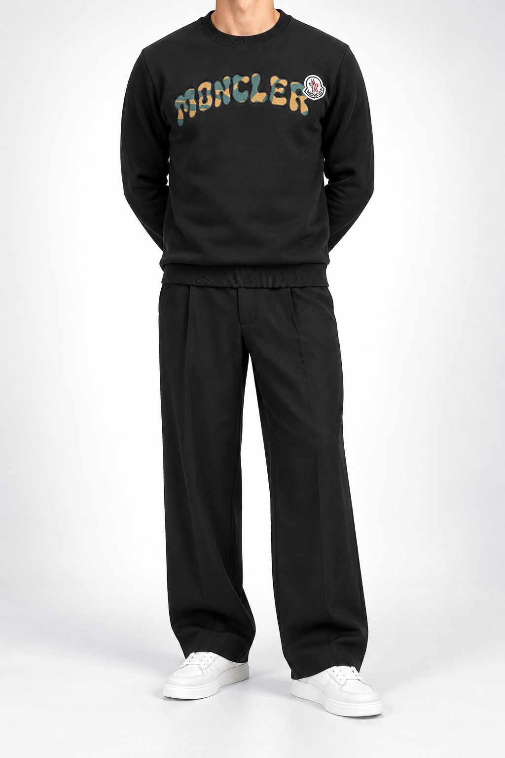 MNCLR — Black Camouflage-Logo Crew-Neck Sweatshirt — front