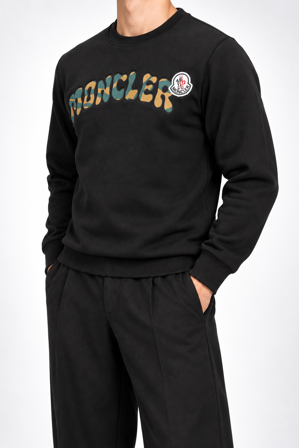 MNCLR — Black Camouflage-Logo Crew-Neck Sweatshirt — side