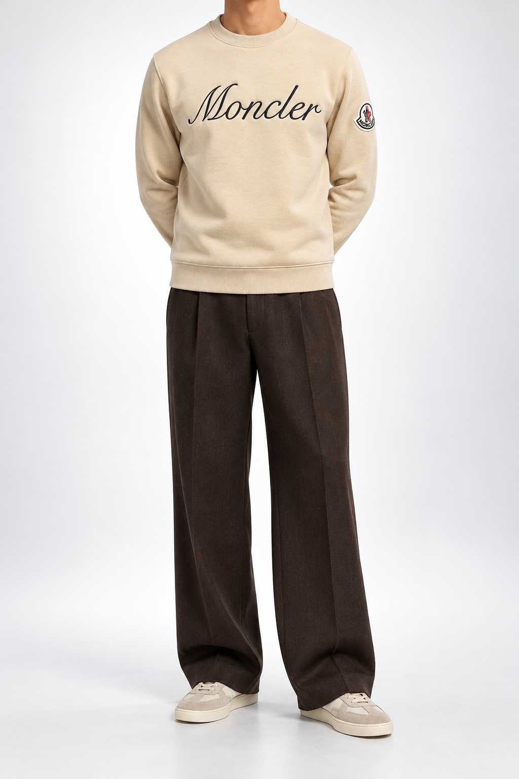 MNCLR — Beige Script-Logo Crew-Neck Sweatshirt — front